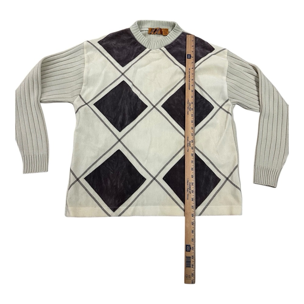 Vintage Trutus Biancarra Sweater Mens XL Knit 90s Diamonds Beige Brown Retro - Picture 3 of 8